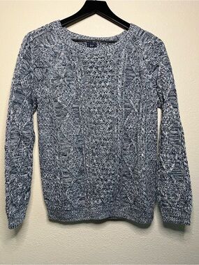 GAP Women's Blue Fisherman-core Marled Cable Knit Sweater